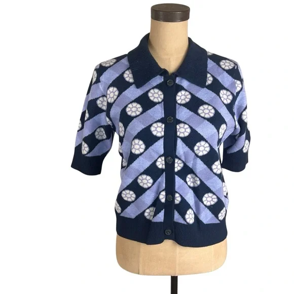 Maeve Kinsley Collared Crop Cardigan Sweater Y2K SZ M - Picture 3 of 10